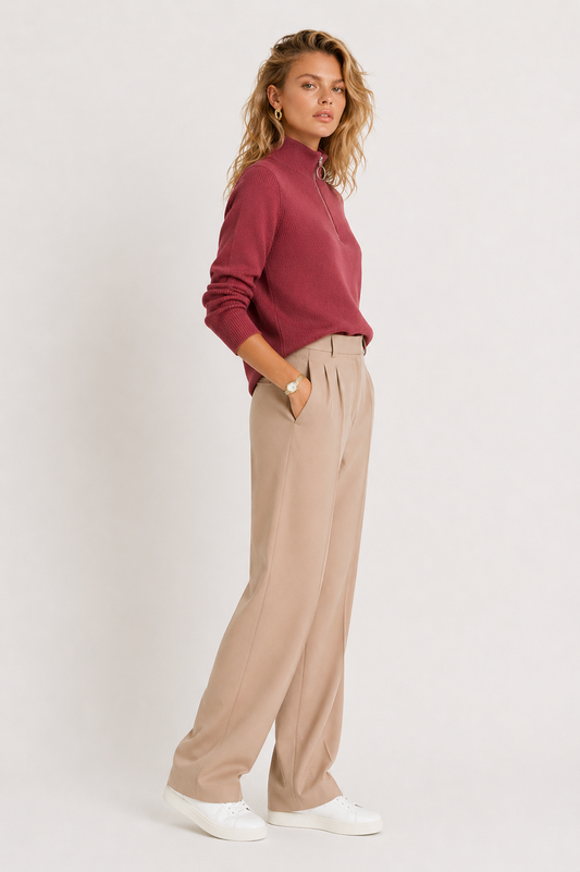 Suéter Tricot Zíper Gola Alta