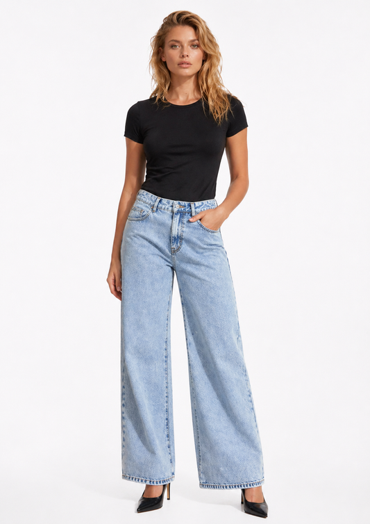 Calça Jeans Wide Leg Cintura Alta