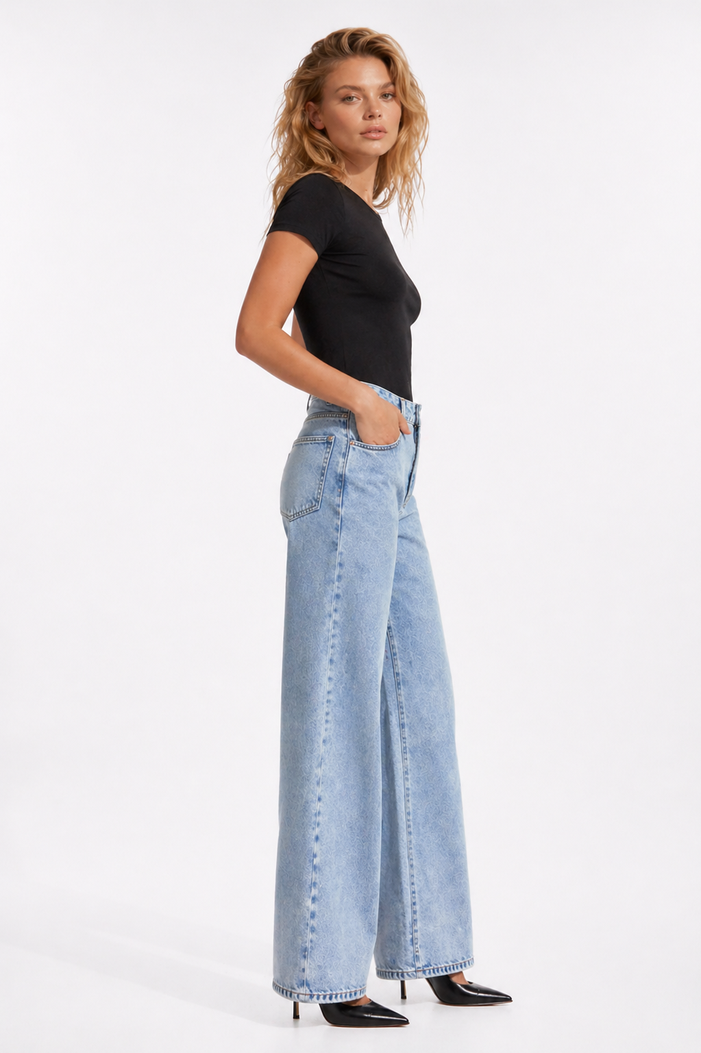 Calça Jeans Wide Leg Cintura Alta