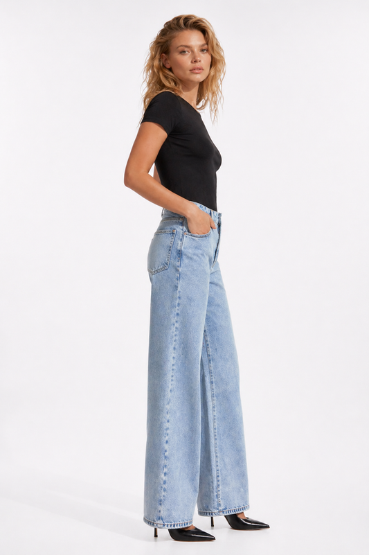 Calça Jeans Wide Leg Cintura Alta