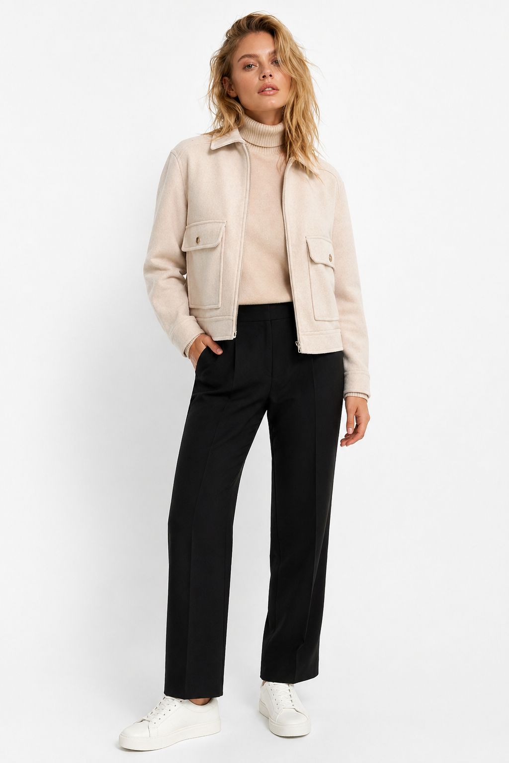 Jaqueta Feminina Elegance Zíper e Bolsos