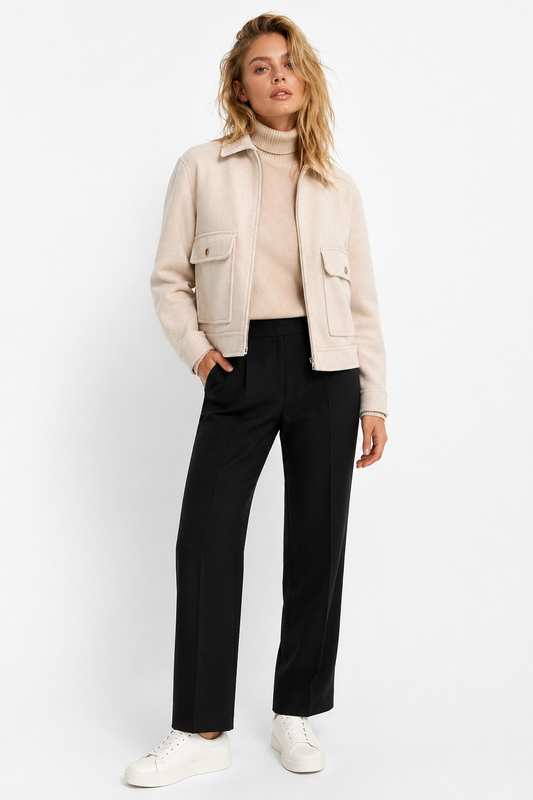 Jaqueta Feminina Elegance Zíper e Bolsos